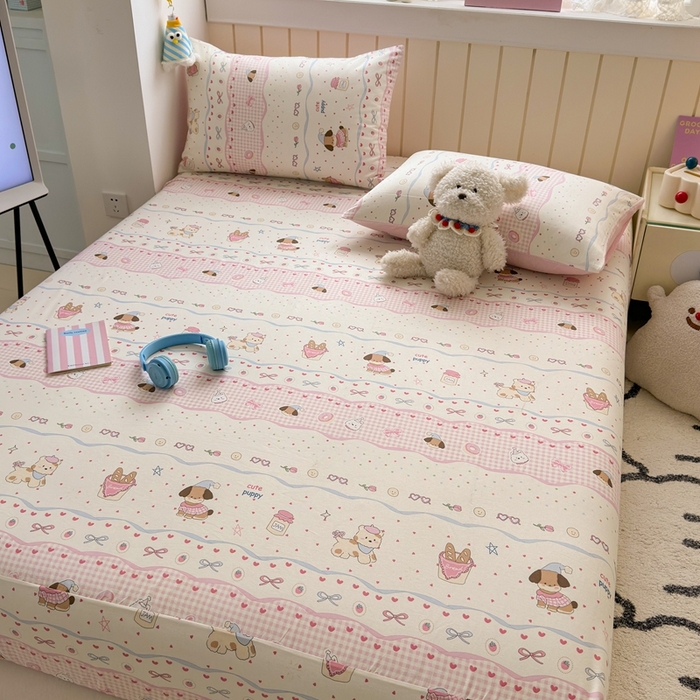 91家纺网 家纺一手货源 找家纺 曼之夏 2025新款全棉纯棉卡通印花单床笠 床笠单件 甜甜圈