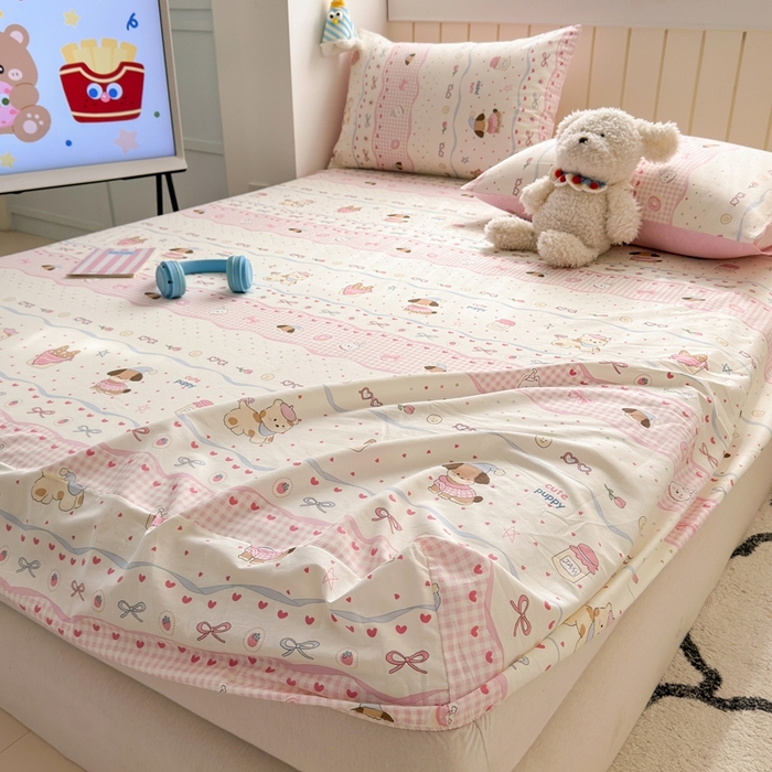 91家纺网 家纺一手货源 找家纺 曼之夏 2025新款全棉纯棉卡通印花单床笠 床笠单件 甜甜圈