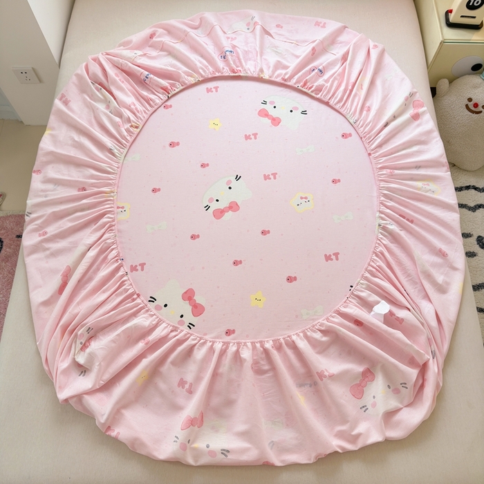 91家纺网 家纺一手货源 找家纺 曼之夏 2025新款全棉纯棉卡通印花单床笠 床笠单件 甜心猫咪