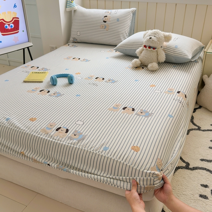 曼之夏 2025新款全棉纯棉卡通印花单床笠 床笠单件 小狗日记