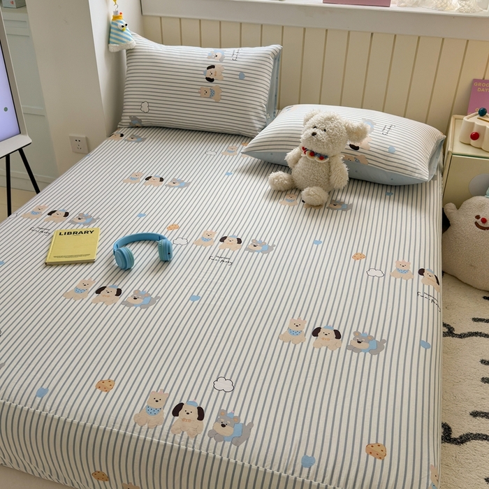 91家纺网 家纺一手货源 找家纺 曼之夏 2025新款全棉纯棉卡通印花单床笠 床笠单件 小狗日记