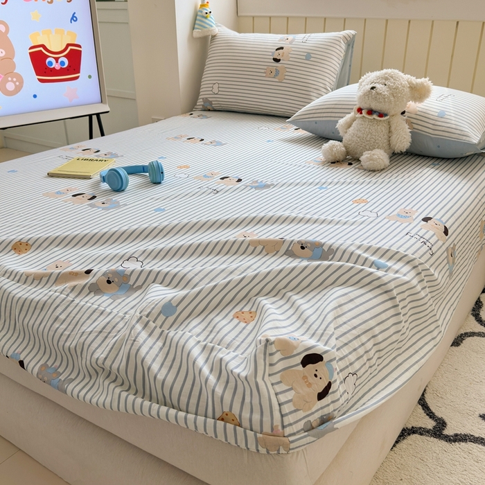 91家纺网 家纺一手货源 找家纺 曼之夏 2025新款全棉纯棉卡通印花单床笠 床笠单件 小狗日记