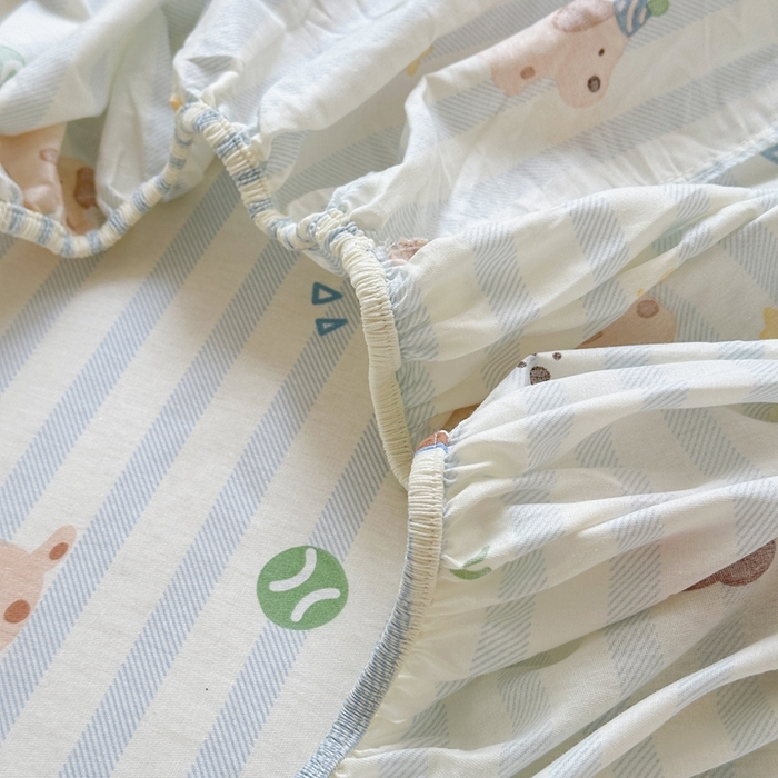 91家纺网 家纺一手货源 找家纺 曼之夏 2025新款全棉纯棉卡通印花单床笠 床笠单件 椰蓝小腊肠