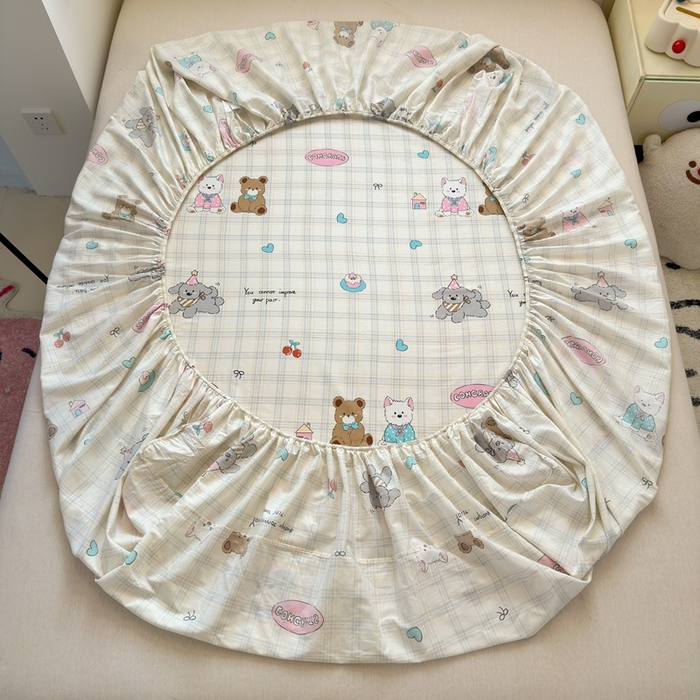 91家纺网 家纺一手货源 找家纺 曼之夏 2025新款全棉纯棉卡通印花单床笠 床笠单件 樱桃熊仔