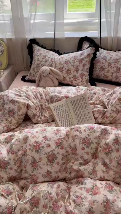 91家纺网 家纺一手货源 找家纺 （总）老K (原美阁） 2025新款超柔软双层纱赫本风四件套学生宿舍三件套