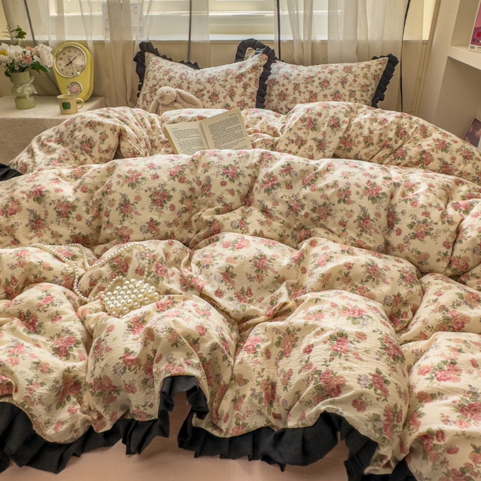 91家纺网 家纺一手货源 找家纺 （总）老K (原美阁） 2025新款超柔软双层纱赫本风四件套学生宿舍三件套