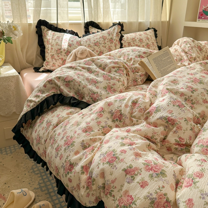 91家纺网 家纺一手货源 找家纺 （总）老K (原美阁） 2025新款超柔软双层纱赫本风四件套学生宿舍三件套