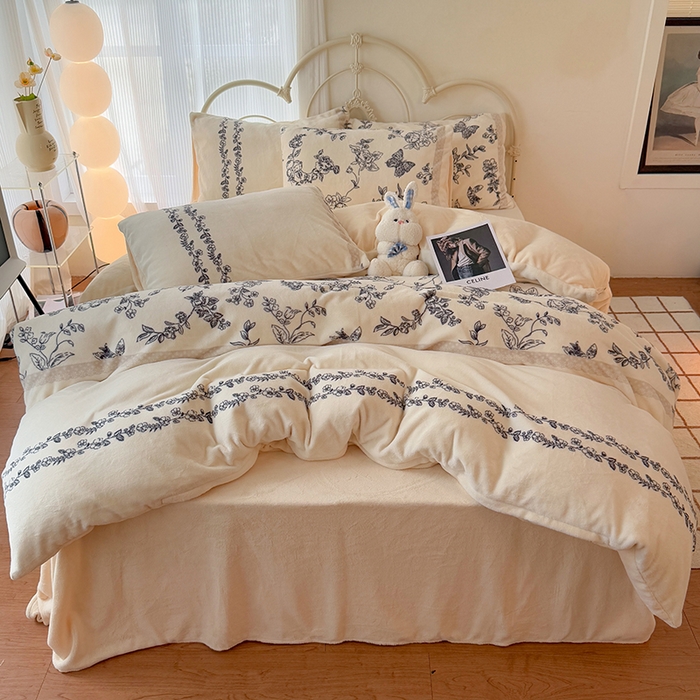 91家纺网 家纺一手货源 找家纺 HL原创 2025新款牛奶绒单品被套单件被套 法式花园