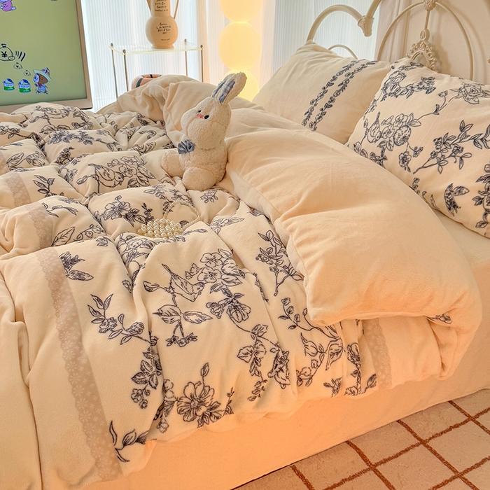 91家纺网 家纺一手货源 找家纺 HL原创 2025新款牛奶绒单品被套单件被套 法式花园