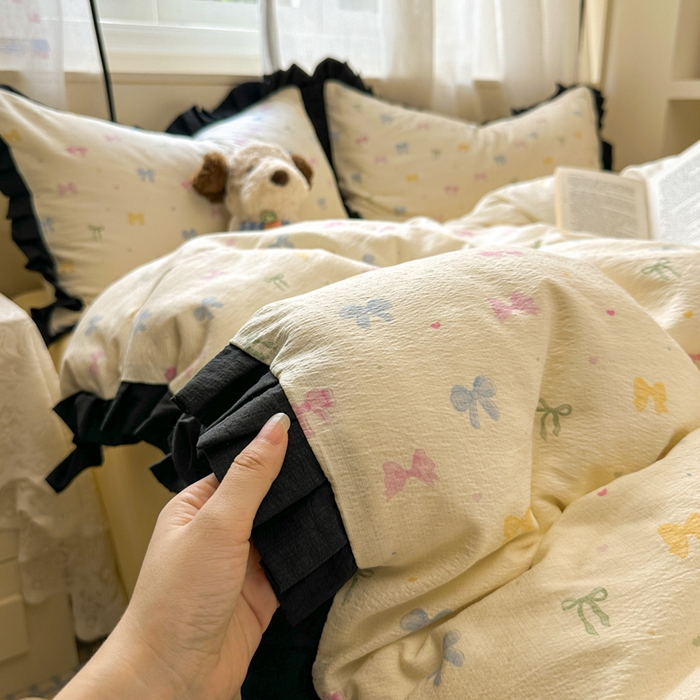 91家纺网 家纺一手货源 找家纺 （总）老K (原美阁） 2025新款超柔软双层纱赫本风四件套学生宿舍三件套