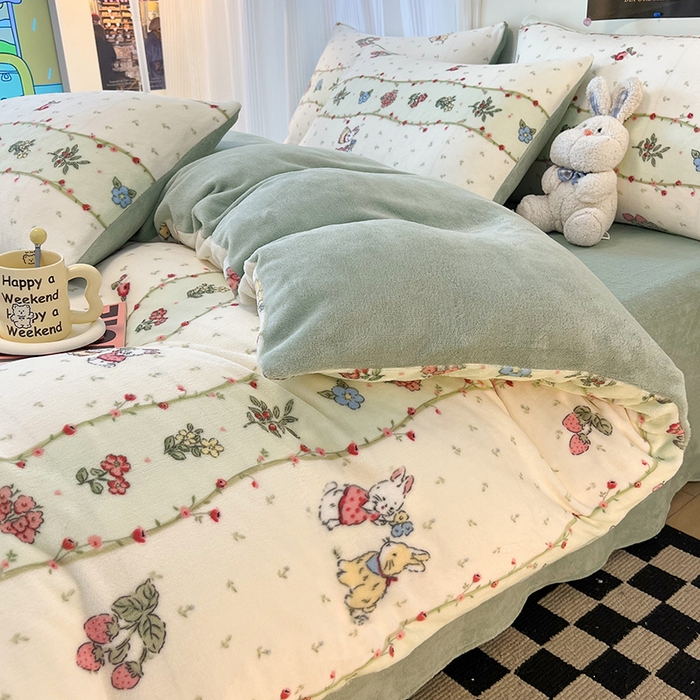 91家纺网 家纺一手货源 找家纺 HL原创 2025新款牛奶绒单品被套单件被套 粉黛小兔-绒