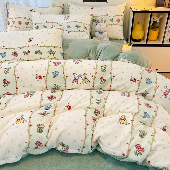 91家纺网 家纺一手货源 找家纺 HL原创 2025新款牛奶绒单品被套单件被套 粉黛小兔-绒