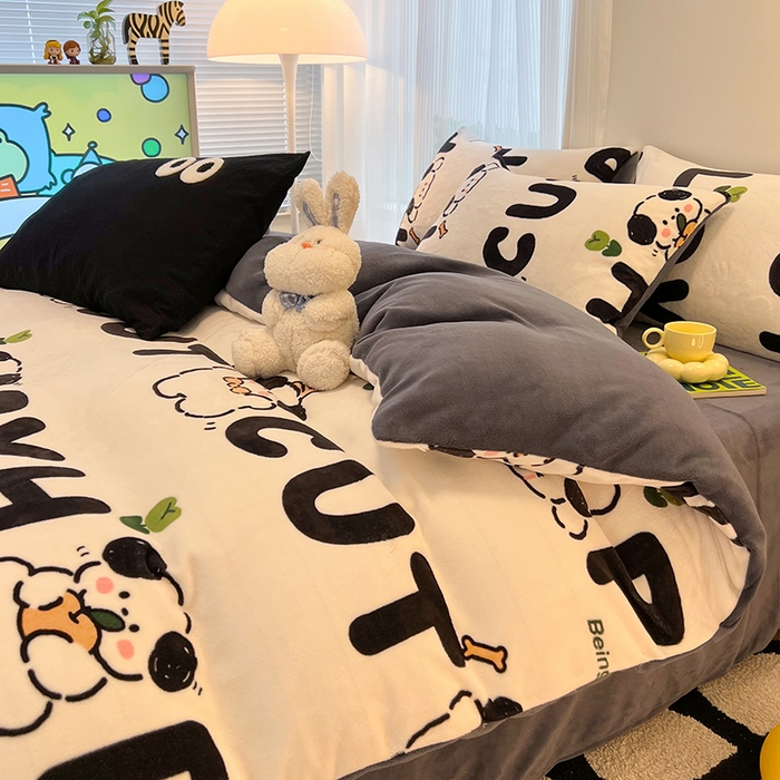 91家纺网 家纺一手货源 找家纺 HL原创 2025新款牛奶绒单品被套单件被套 嗨皮狗