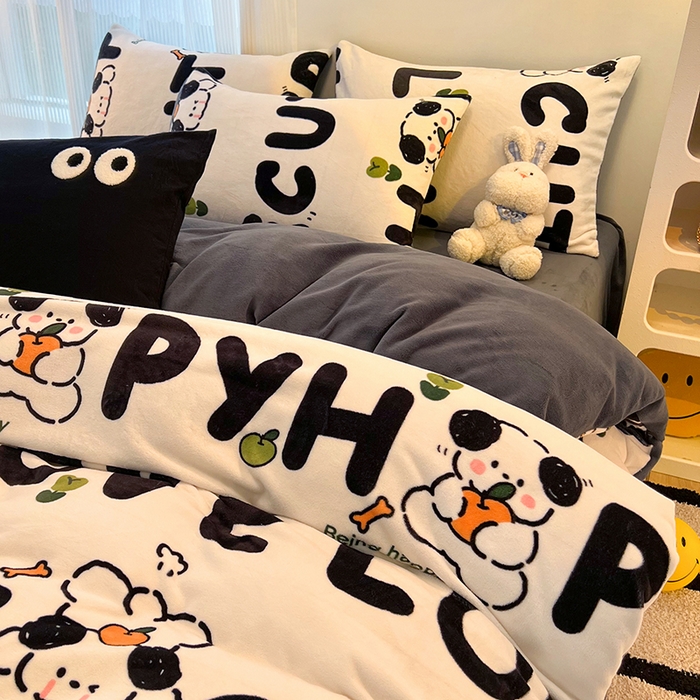 91家纺网 家纺一手货源 找家纺 HL原创 2025新款牛奶绒单品被套单件被套 嗨皮狗