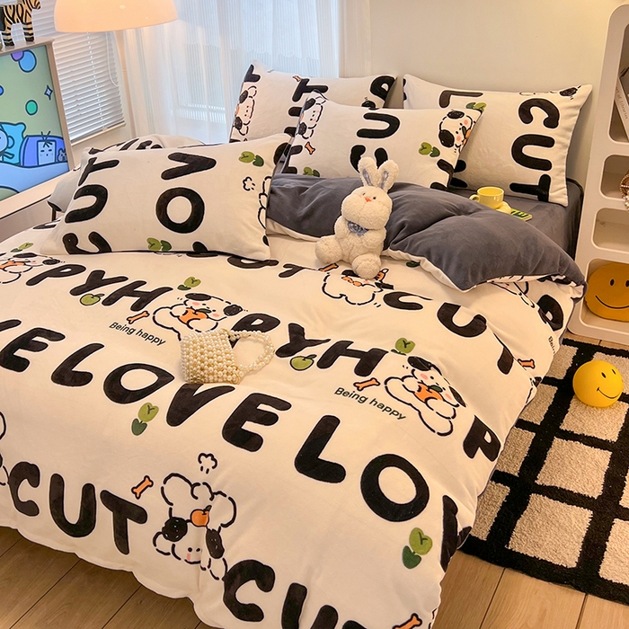 91家纺网 家纺一手货源 找家纺 HL原创 2025新款牛奶绒单品被套单件被套 嗨皮狗