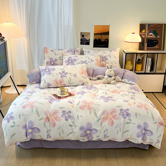 91家纺网 家纺一手货源 找家纺 HL原创 2025新款牛奶绒单品被套单件被套 花满庭