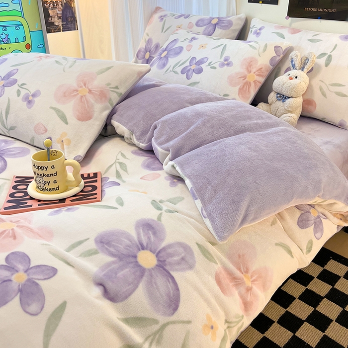 91家纺网 家纺一手货源 找家纺 HL原创 2025新款牛奶绒单品被套单件被套 花满庭