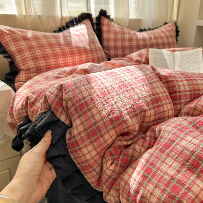 91家纺网 家纺一手货源 找家纺 （总）老K (原美阁） 2025新款超柔软双层纱赫本风四件套学生宿舍三件套