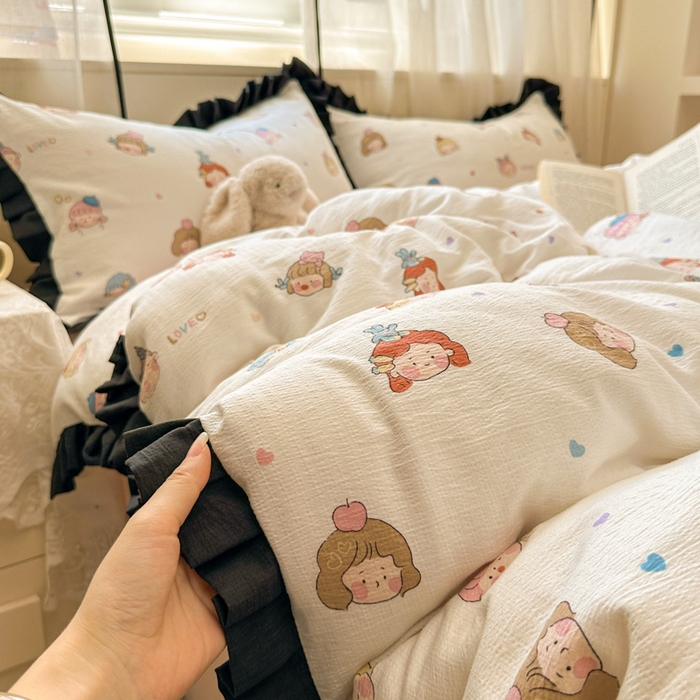 91家纺网 家纺一手货源 找家纺 （总）老K (原美阁） 2025新款超柔软双层纱赫本风四件套学生宿舍三件套