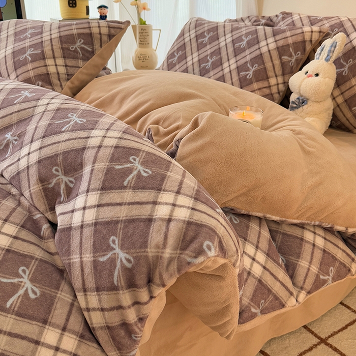 HL原创 2025新款牛奶绒单品被套单件被套 美拉德格子