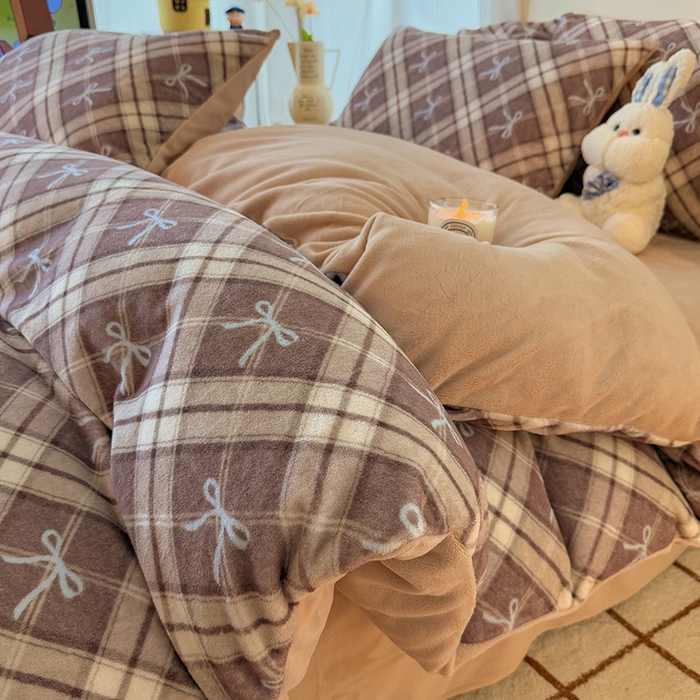 91家纺网 家纺一手货源 找家纺 HL原创 2025新款牛奶绒单品被套单件被套 美拉德格子