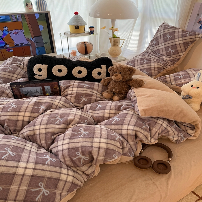 91家纺网 家纺一手货源 找家纺 HL原创 2025新款牛奶绒单品被套单件被套 美拉德格子