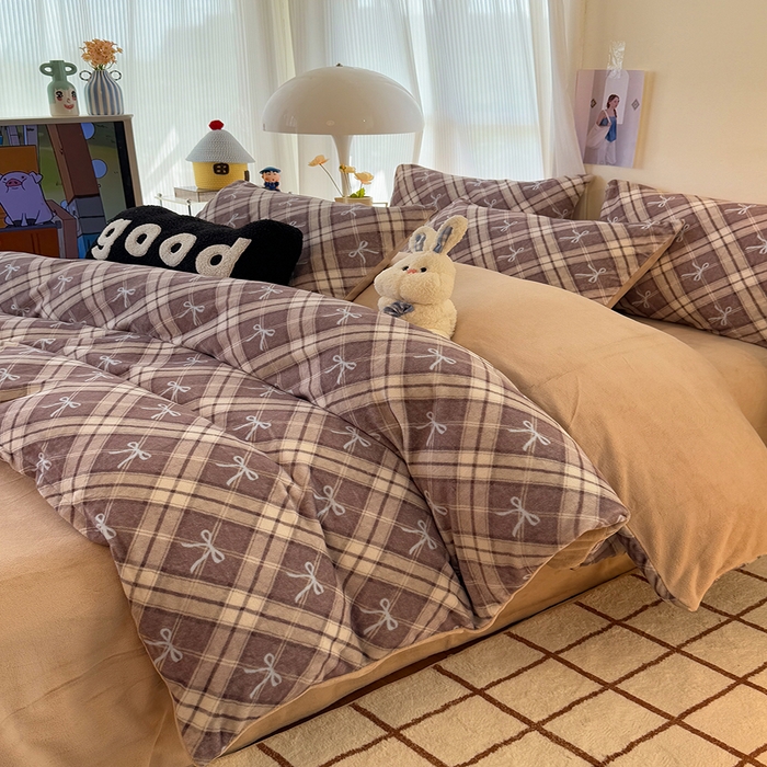 91家纺网 家纺一手货源 找家纺 HL原创 2025新款牛奶绒单品被套单件被套 美拉德格子