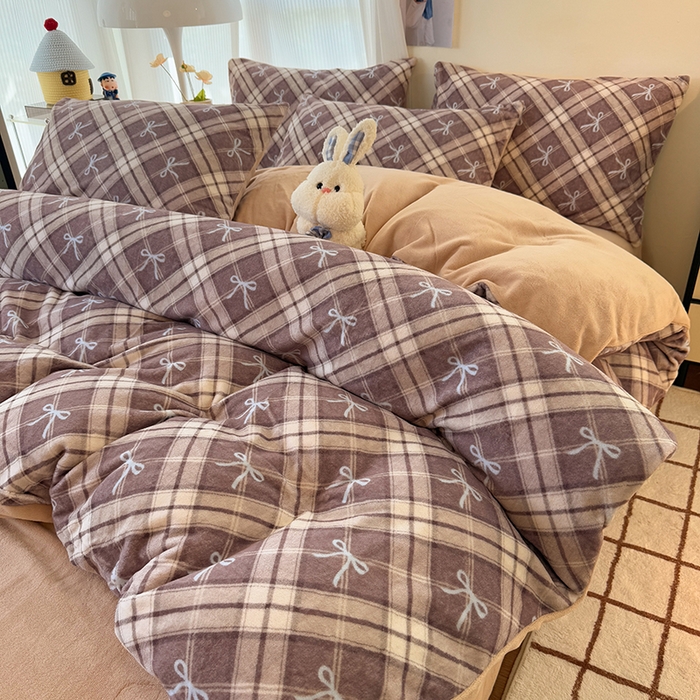 91家纺网 家纺一手货源 找家纺 HL原创 2025新款牛奶绒单品被套单件被套 美拉德格子