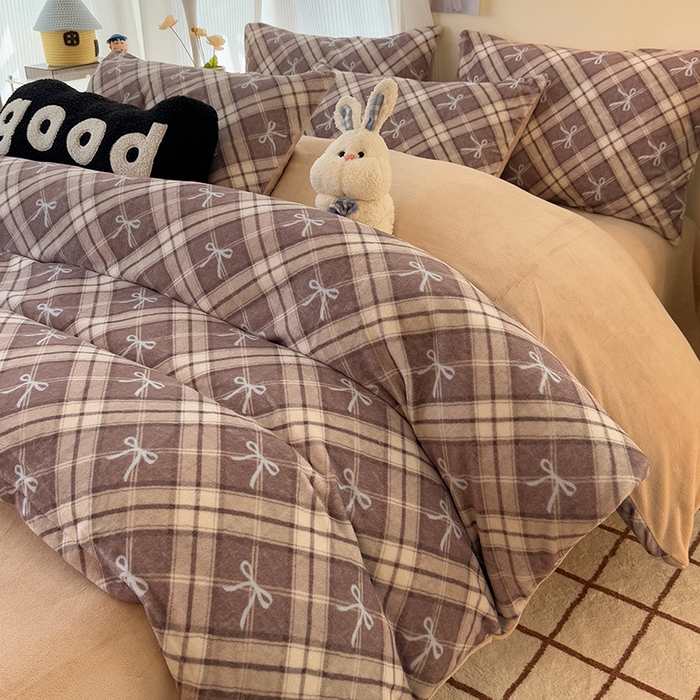 91家纺网 家纺一手货源 找家纺 HL原创 2025新款牛奶绒单品被套单件被套 美拉德格子