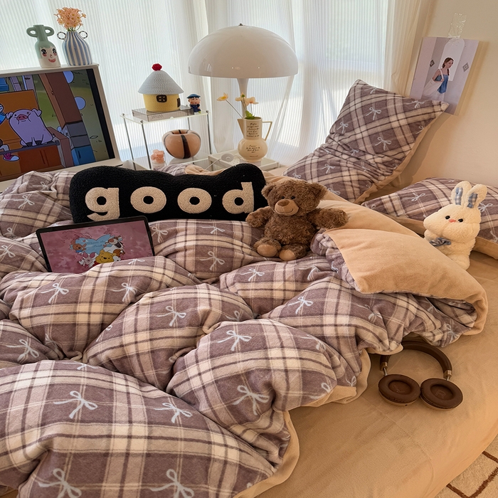 91家纺网 家纺一手货源 找家纺 HL原创 2025新款牛奶绒单品被套单件被套 美拉德格子