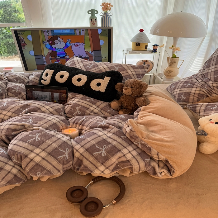 91家纺网 家纺一手货源 找家纺 HL原创 2025新款牛奶绒单品被套单件被套 美拉德格子