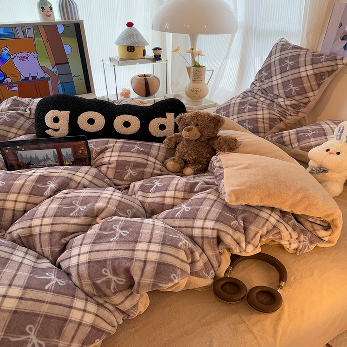 91家纺网 家纺一手货源 找家纺 HL原创 2025新款牛奶绒单品被套单件被套 美拉德格子