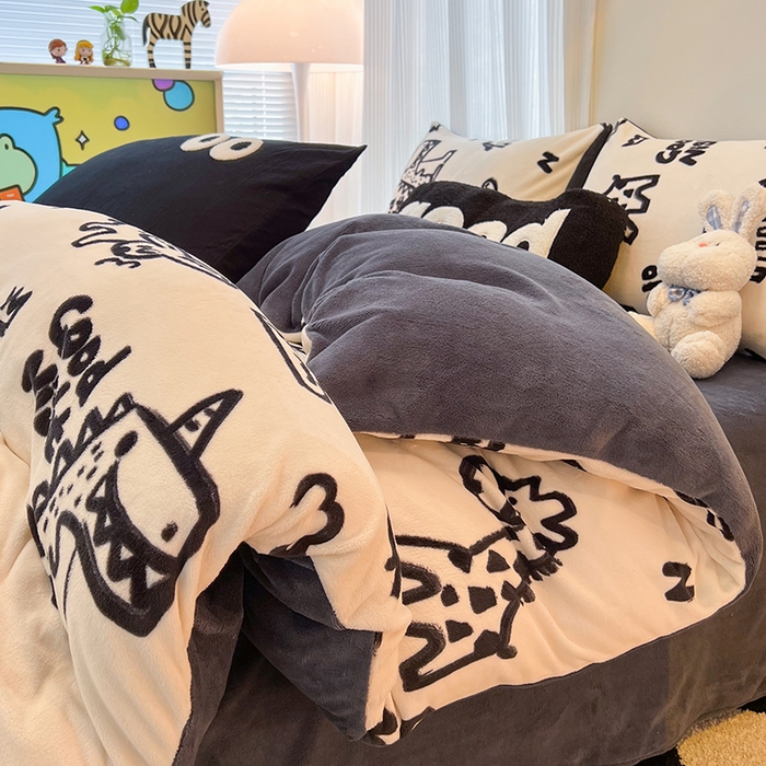 91家纺网 家纺一手货源 找家纺 HL原创 2025新款牛奶绒单品被套单件被套 萌趣恐龙