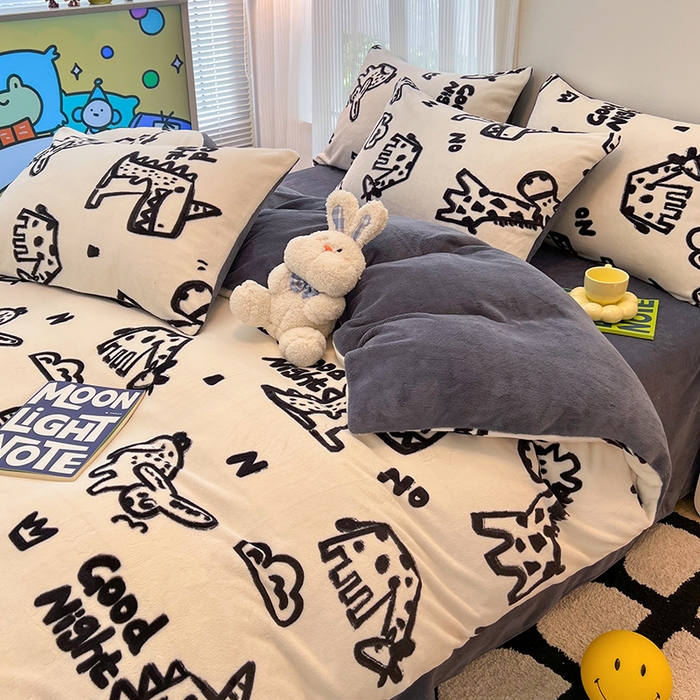 91家纺网 家纺一手货源 找家纺 HL原创 2025新款牛奶绒单品被套单件被套 萌趣恐龙