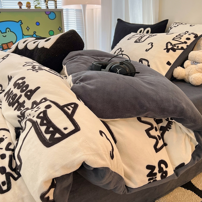 91家纺网 家纺一手货源 找家纺 HL原创 2025新款牛奶绒单品被套单件被套 萌趣恐龙