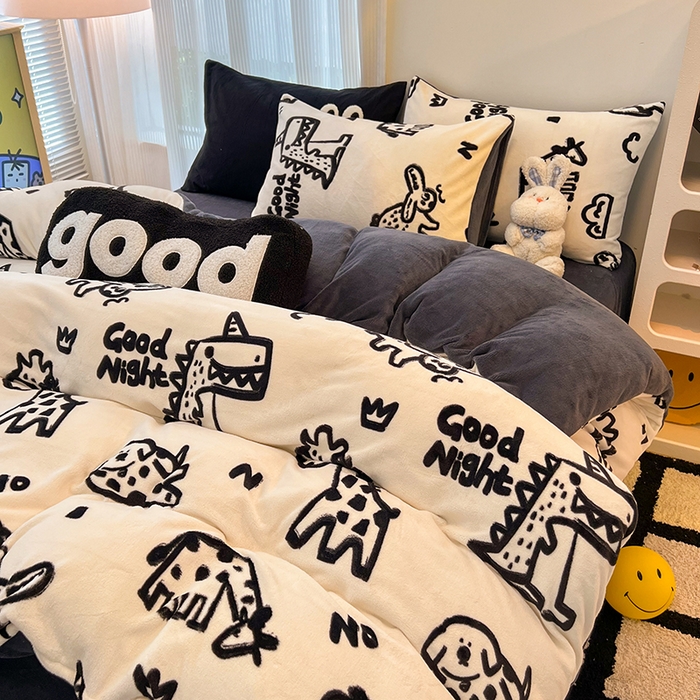 91家纺网 家纺一手货源 找家纺 HL原创 2025新款牛奶绒单品被套单件被套 萌趣恐龙