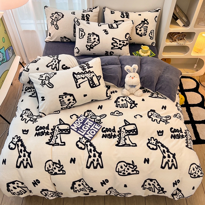 91家纺网 家纺一手货源 找家纺 HL原创 2025新款牛奶绒单品被套单件被套 萌趣恐龙