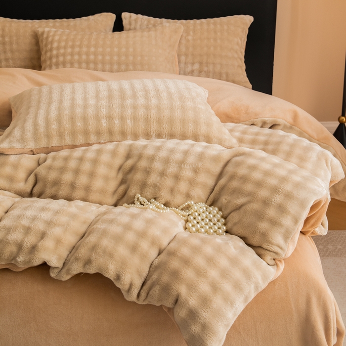 91家纺网 家纺一手货源 找家纺 眠博士 2025新款兔绒牛奶绒加厚保暖四件套-凯瑟琳场景二 凯瑟琳-暖咖