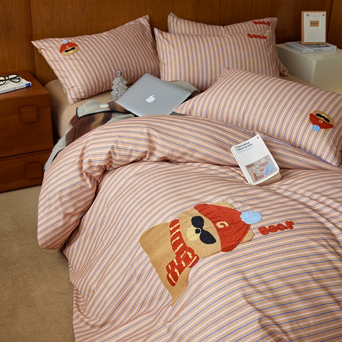 91家纺网 家纺一手货源 找家纺 （总）千朵森 2025新款卡通毛巾绣全棉纯棉磨毛四件套