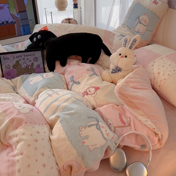 91家纺网 家纺一手货源 找家纺 HL原创 2025新款牛奶绒单品被套单件被套 喵喵物语