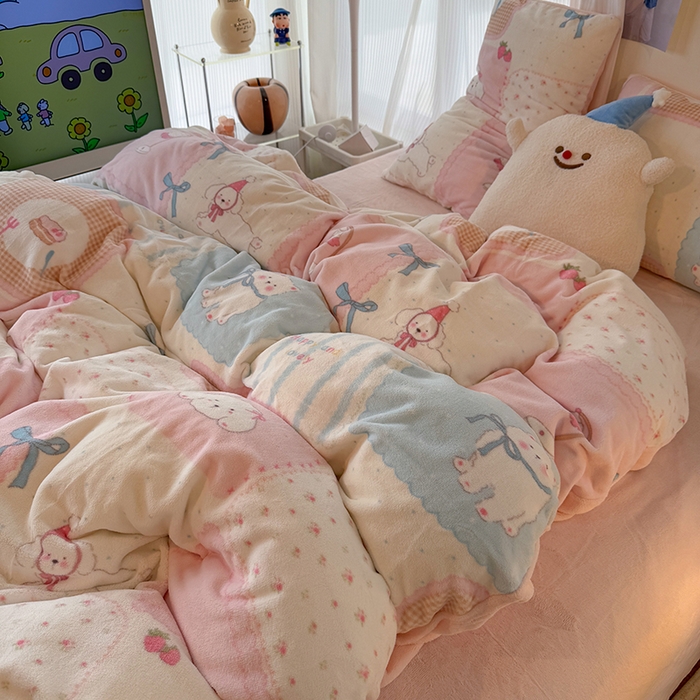 91家纺网 家纺一手货源 找家纺 HL原创 2025新款牛奶绒单品被套单件被套 喵喵物语