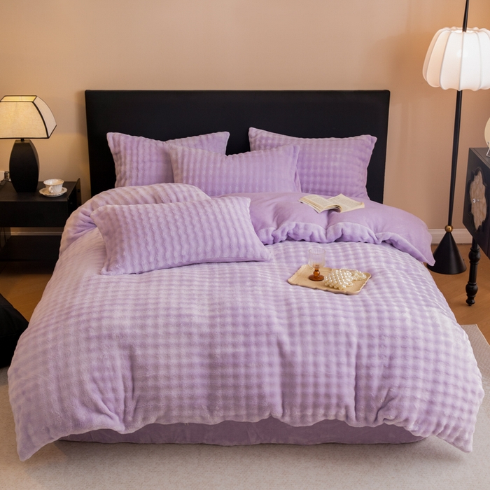 91家纺网 家纺一手货源 找家纺 眠博士 2025新款兔绒牛奶绒加厚保暖四件套-凯瑟琳场景二 凯瑟琳-暖紫