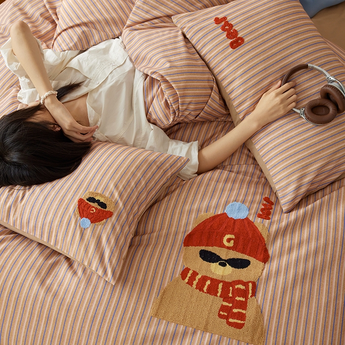 91家纺网 家纺一手货源 找家纺 （总）千朵森 2025新款卡通毛巾绣全棉纯棉磨毛四件套