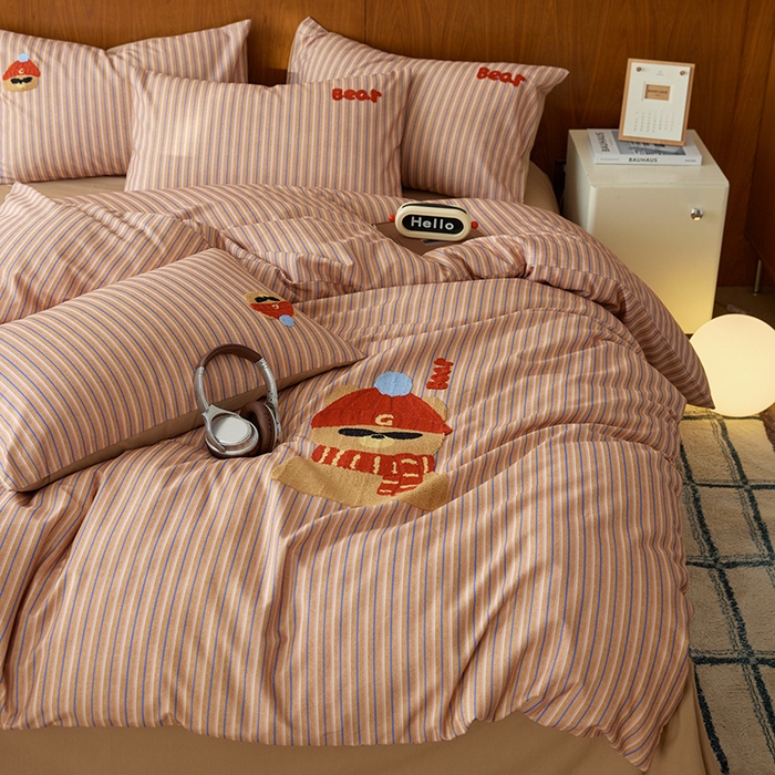 千朵森 2025新款卡通毛巾绣全棉纯棉磨毛四件套 德瑞拉-萌趣