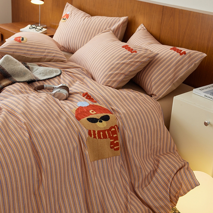 91家纺网 家纺一手货源 找家纺 千朵森 2025新款卡通毛巾绣全棉纯棉磨毛四件套 德瑞拉-萌趣