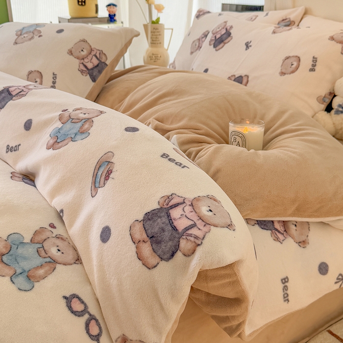 91家纺网 家纺一手货源 找家纺 HL原创 2025新款牛奶绒单品被套单件被套 小熊