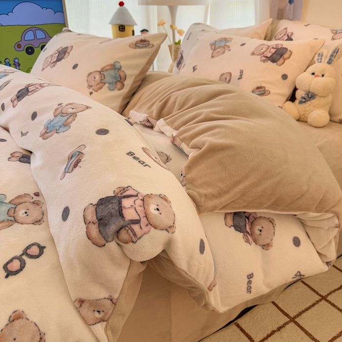 91家纺网 家纺一手货源 找家纺 HL原创 2025新款牛奶绒单品被套单件被套 小熊