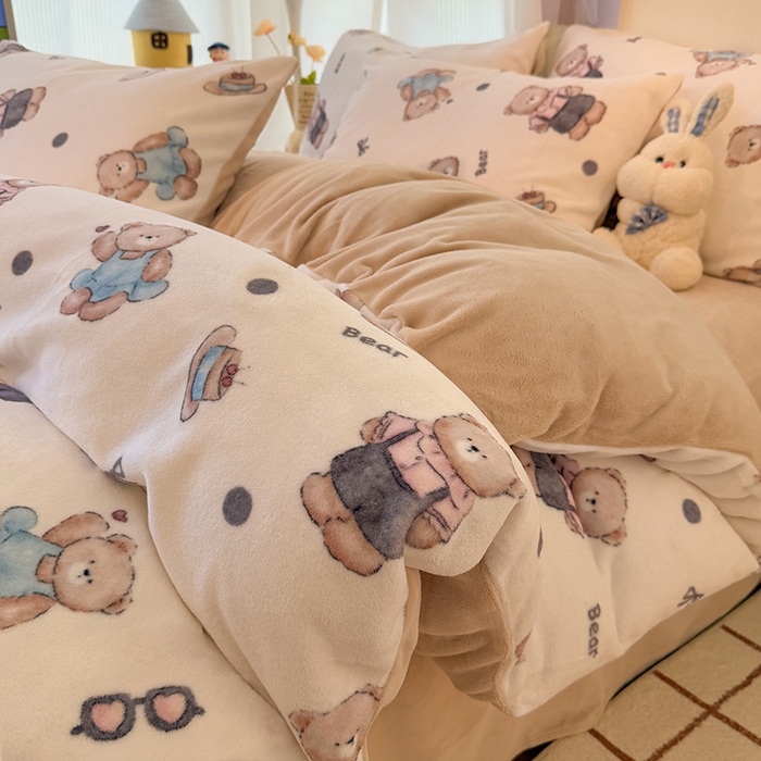 91家纺网 家纺一手货源 找家纺 HL原创 2025新款牛奶绒单品被套单件被套 小熊