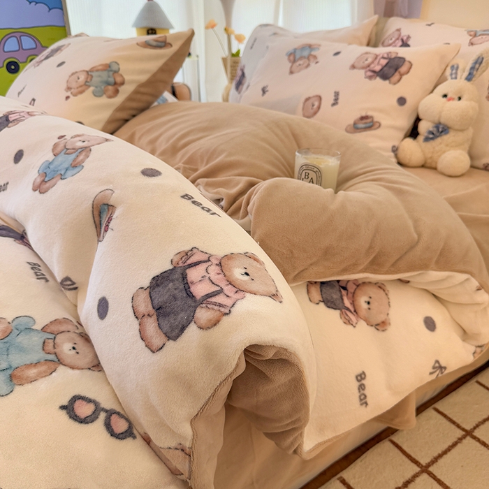 91家纺网 家纺一手货源 找家纺 HL原创 2025新款牛奶绒单品被套单件被套 小熊