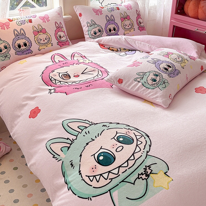 91家纺网 家纺一手货源 找家纺 ds生活馆 2025新款大版高克重双面牛奶绒四件套 缤纷拉布布